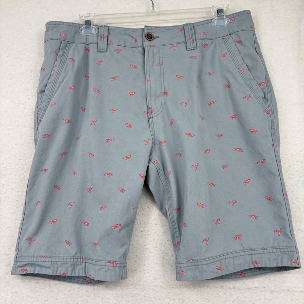 FatFace Lobster Print Chino Shorts Mens 36 Light Blue Novelty Cotton Twill